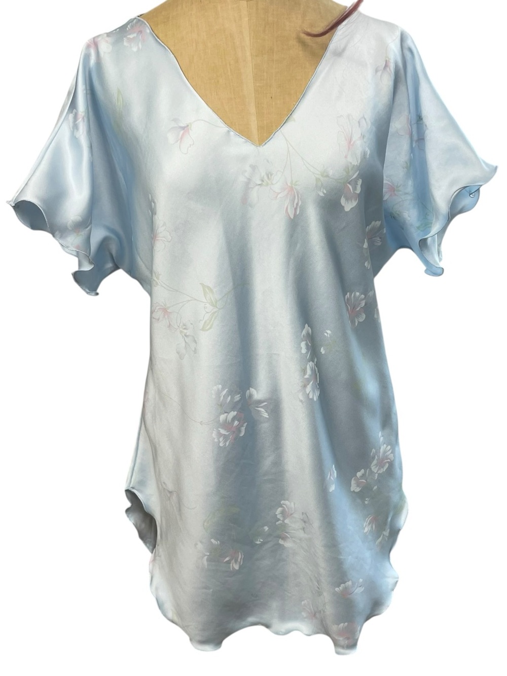 Vintage Val Mode Nightgown Blue Floral Satin Slip S Y2K Coquette Fairy Grunge